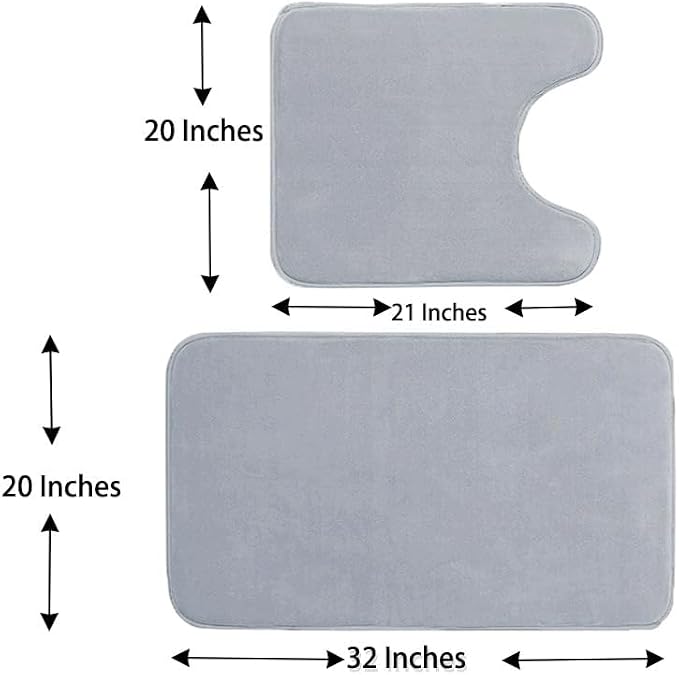 Madeals Memory Foam Bathroom Toilet Rug Set 4 Piece with Toilet Lid Cover and Tank Covers Grey