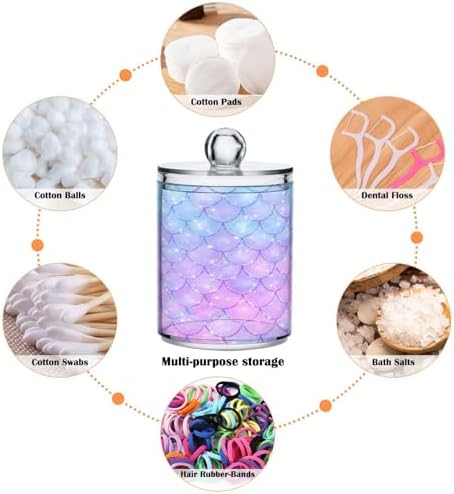 MNSRUU 4 Pack Qtip Holder Organizer Dispenser Pink Blue Mermaid Scales Bathroom Containers Bathroom Vanity Storage Canister Apothecary Jars for Cotton Swabs/Pads/Floss