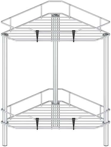 HuggieGems Metal Floor Standing Corner Shower Caddy, Silver, 2 Tier