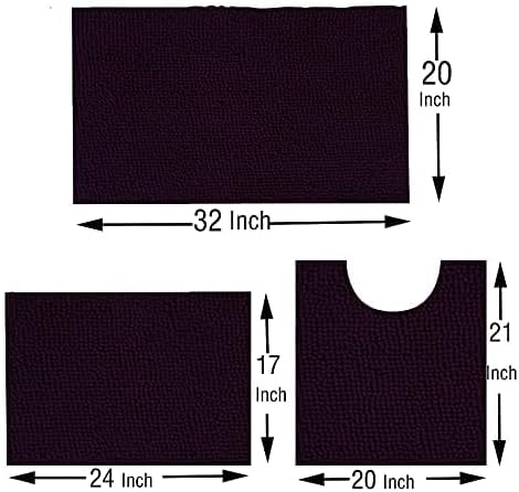 Madeals Chenille Bath Rug Set 4 Piece with Toilet Lid Cover and Rug Set Combo, Soft Shaggy Bath Rug Set 3 Piece and U-Shaped Toilet Floor Rug Black