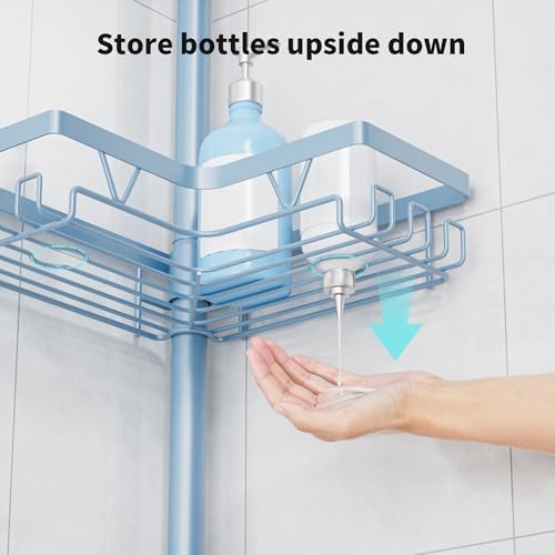 KEGII Shower Caddy Tension Pole, L-Shaped Corner Bathroom Organizer, Blue