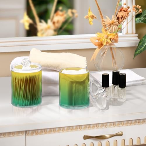 Gredecor 4 Pack Gradient Green Qtip Holder Organizer Dispenser Clear Bathroom Storage Canister Cotton Ball Holder Bathroom Containers for Cotton Swabs/Pads/Floss