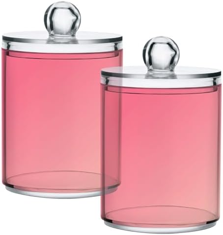 Gredecor 4 Pack Gradient Pink Qtip Holder Organizer Dispenser Clear Bathroom Storage Canister Cotton Ball Holder Bathroom Containers for Cotton Swabs/Pads/Floss