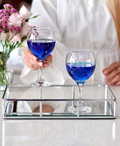 JollyCaper Silver Mirror Vanity Tray, Rectangle 12x8x2 Inches - Jewelry, Perfume, Makeup Organizer - Decorative Metal Tray for Dresser, Bathroom, Living Room, Bar Cart