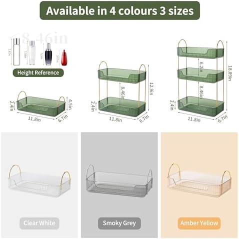 YCIA&DONE Bathroom Organizer Countertop, Makeup Storage, Skincare Cosmetic Tray Shelf, Perfume Holder Rack for Vanity Counter, Large Capacity, Easy to Install, Clean, 1 Tier, Vintage Green
