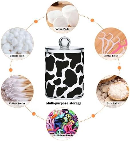 2 Pack Plastic Qtips Holder Cow Print Bathroom Organizer Canisters for Cotton Balls/Swabs/Pads/Floss,Plastic Apothecary Jars for Vanity
