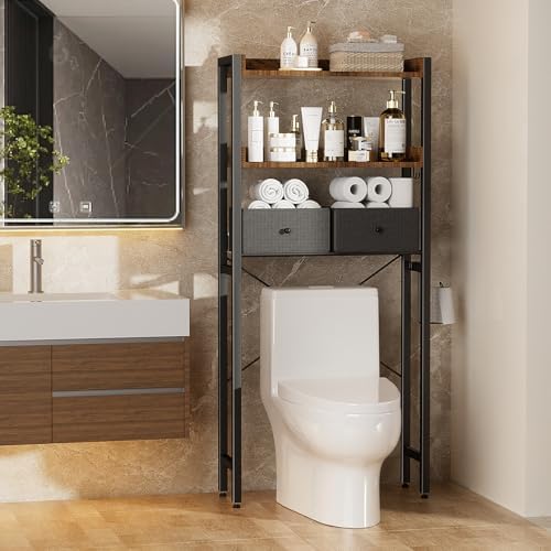 Housolution 3 Tier Over the Toilet Storage with 2 Drawers, Black+Brown