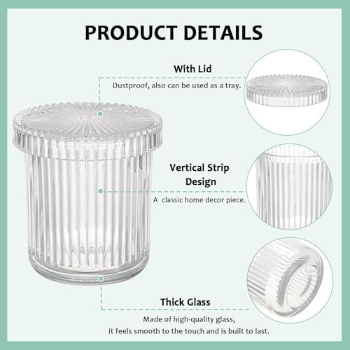 Hipiwe Clear Glass Qtip Holder Dispenser with Lid Apothecary Jars Set of 2