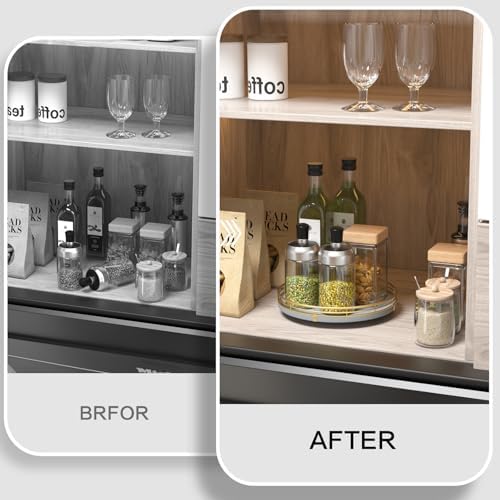 Oroyutor 9-Inch Gray Lazy Susan Spice Organizer for Cabinet with Gold Rail