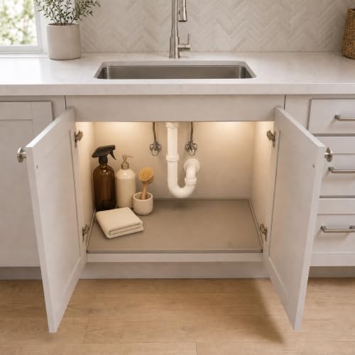 BASIN - Heavy Duty Under Sink Mat - The Original Silicone Under Sink Mat - Under Sink Tray - Under Sink Cover Kitchen Cabinet Liner Taupe 31x22