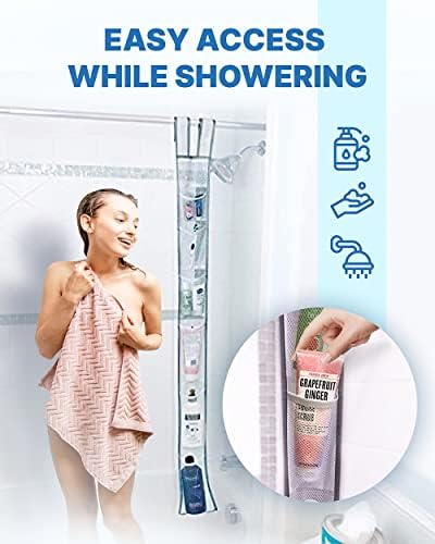 Skywin Hanging Mesh Shower Caddy, 7 Pockets, Quick Dry, 60 x 6 In - White