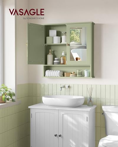 VASAGLE Bathroom Cabinet with Mirror, Wall-Mounted, 2 Mirrored Doors