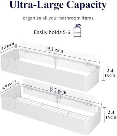 Kitsure Shower Caddy Adhesive, Stylish Shower Organizer, XX-Large, White
