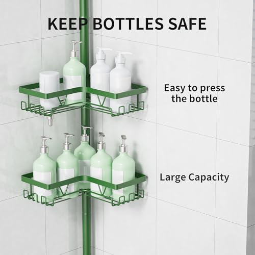 KEGII Shower Caddy Tension Pole, Bathroom Storage Shelf, Emerald Green