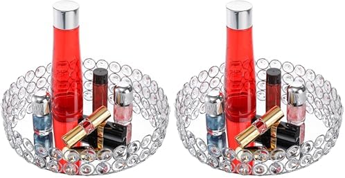 Hedume Mirrored Crystal Vanity Tray, 10 Inches Crystal Cosmetic Makeup Tray, Ornate Decorative Tray for Perfume, Jewelry and Makeup (Pack of 2)