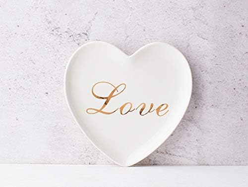 Stephanie Imports Heart-Shaped Love Ceramic Trinket Plate and Decorative Jewelry Dish