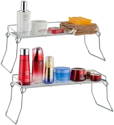 JUNCHU CHERRY Metal The Sink Vanity Organizer 2 Pack, Bathroom or Kitchen Sink Organizer, Feminine Products Organizer (2 Chrome)