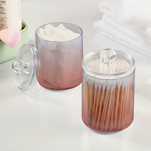 DOMIKING Pink Gradient 2 Pack Cotton Swab Holder Dispenser Plastic Jar Bathroom Storage Canister Acrylic Containers for Cotton Ball Floss Picks Hair Clips