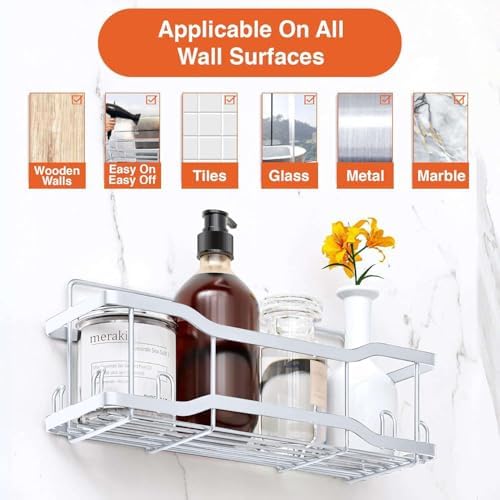 Shower Caddy Bathroom Shelves, The Athena Silken 4 Set, 40LB Capacity, Adhesive Tape -No Drill -Rustproof -Gorgeous Powder Coated 304 Stainless Steel Shower Organizer for kitchen & Home Decor - White
