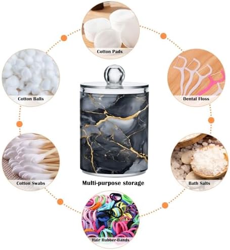 MNSRUU 4 Pack Qtip Holder Organizer Dispenser Abstract Black White Gold Marble Bathroom Containers Bathroom Vanity Storage Canister Apothecary Jars for Cotton Swabs/Pads/Floss