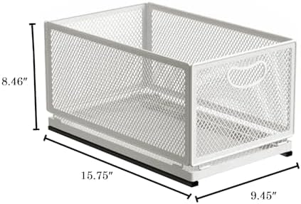 Sliding Cabinet Basket Organizer Drawer Self Adhesive Slide out Pantry Shelves Heavy Duty Carbon Steel Slide Cabinet Storage Basket with Handle for Bathroom Kitchen Home