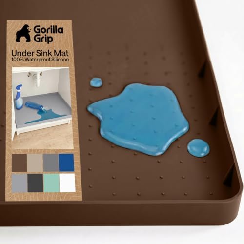 GORILLA GRIP Waterproof Silicone Under Sink Mat, Stay in Place 46x22 Coffee