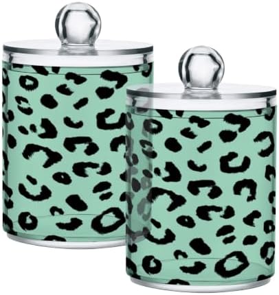 Green Black Leopard Print Qtip Holder Apothecary Jars Bathroom Storage Floss Makeup Organizer for Cotton Ball Swab Acrylic 2 Packs