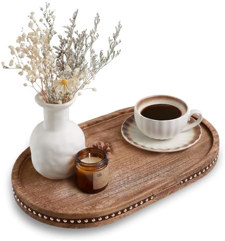 Oval Wooden Decorative Tray Coffee Table Tray Home Decor 15" Rustic