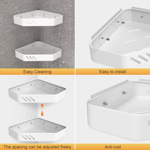 Ibergrif M34034W Shower Caddy Corner 2 Pack – Adhesive Wall Mounted White