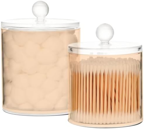 Gredecor Peach Puff Apothecary Jars with Lids for Bathroom & Kitchen Organization Containers Acrylic Plastic Organizers Great for Q-Tip Cotton Swabs, Jewelry, Food & Candy Storage, Set of 2 Sizes