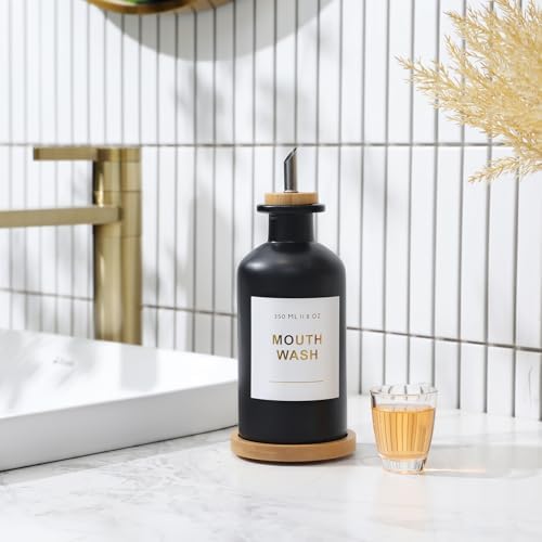 11.8OZ Glass Mouthwash Dispenser for Bathroom, Black
