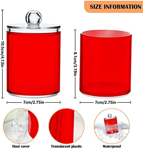 SHJI Red Qtip Holder Organizer Dispenser Cotton Swabs Cans Plastic Jars with Lid Set 2 Pack Bathroom Storage Canister for Cotton Ball Floss Cotton Pads