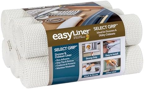 EasyLiner Select Grip Shelf Liner - Easy to Install & Cut to Fit - Non Slip, Non Adhesive, Drawer Shelf & Cabinet Liner for Kitchen, Bathroom, Pantry Cupboards, 12 in x 10 ft (6 Rolls), 60 ft, White