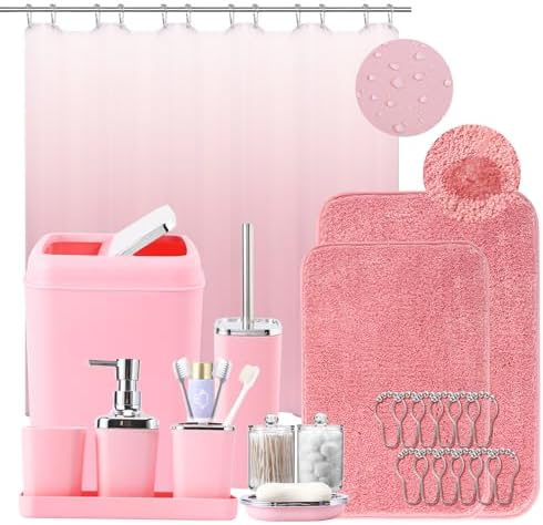 XLHOMO Bathroom Accessory Set, Bathroom Sets with Shower Curtain and Rugs