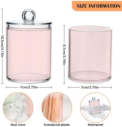Gredecor 4 Pack Misty Rose Qtip Holder Organizer Dispenser Clear Bathroom Storage Canister Cotton Ball Holder Bathroom Containers for Cotton Swabs/Pads/Floss