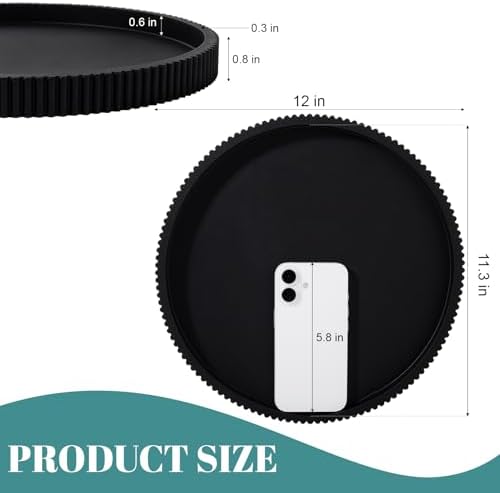 Silicone Bathroom Tray Round Perfume Tray Coffee Table Decor, 12" Black