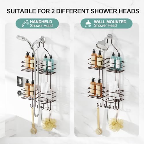 SRIWATANA Shower Caddy Hanging, Shower Organizer with Razor Hooks, Bronze