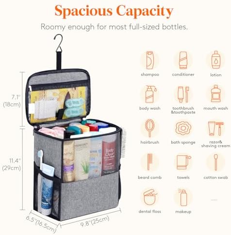 Lifewit Shower Bag Mesh Shower Caddy Portable College Dorm Room Essentials Tote Bag for Bathroom, Gym, Travel, Camping Quick Dry Hanging Shower Organizer Basket Toiletry Bag, Large, Grey