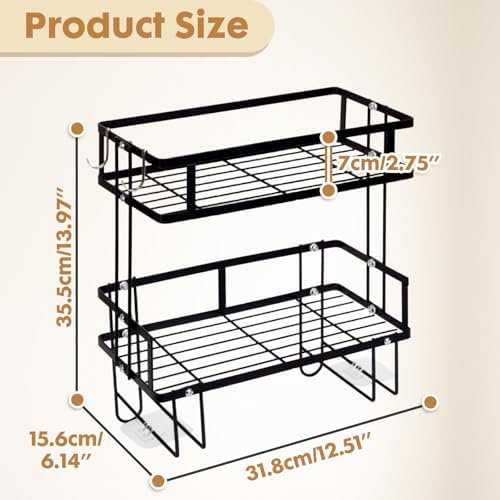 PowerKing Over The Toilet Storage Shelf, 2-Tier Bathroom Organizer, Black