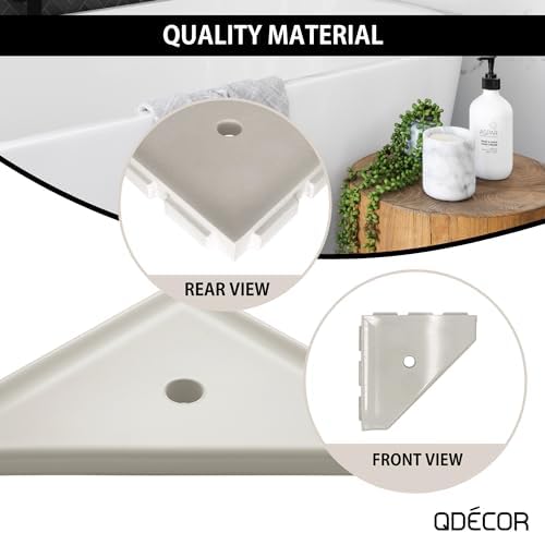 Questech 8" Corner Shower Shelf - Lugged for New Construction, Shower Organizer for Tiled Walls, Corner Caddy Soap Dish Bathroom Storage, Geo Lugged, Gray Polished