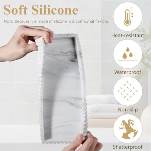 Silicone Bathroom Tray Vanity Tray Kitchen Counter Decor, Large, Marble