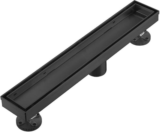AVSIILE Linear Shower Floor Drain, Black 12 Inch 304 Stainless Steel Bathroom Drains Kit, Rectangular Shower Trench Drain with Reversable Tile-in Pattern Drain Cover & Hair Catcher