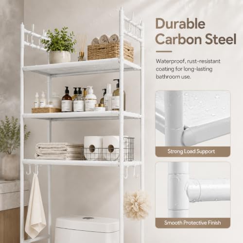 3-Tier Over the Toilet Storage,Metal Storage Rack Above The Toilet Storage Rack,Space Saver Freestanding Bathroom Shelve for Accommodate Toiletries and Daily Necessities (White)