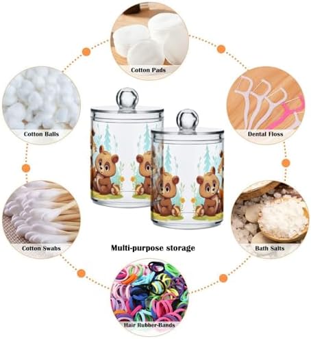MNSRUU 2 Pack Qtip Holder Organizer Dispenser Animal Bears Pink Bathroom Storage Canister Cotton Ball Holder Bathroom Containers for Cotton Swabs/Pads/Floss