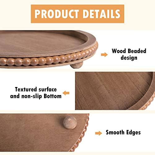HPC DEC R OUR HAPPY PLACE 12in Round Wood Beaded Tray - Brown, Distressed Finish - Farmhouse Boho Style - Decorative Tray for Living Room, Coffee Table, Kitchen Table or Serving Tray