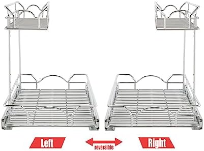 OCG Under Sink Cabinet Organizer Two Tier Pull Out Shelf (11.75W x 17D), Under Sink Sliding Shelf for Kitchen Bathroom Cabinet 2 Tier Chrome