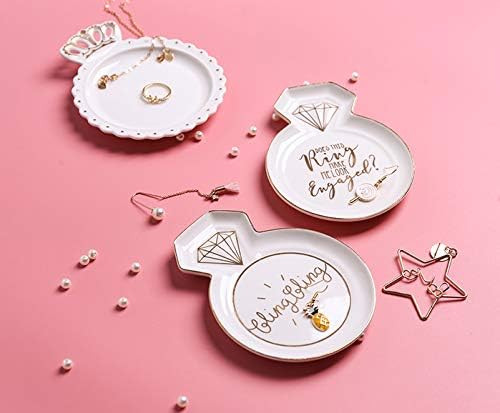 Stephanie Imports Diamond Ring-Shaped bling bling Engagement Ceramic Trinket Plate and Decorative Jewelry Dish