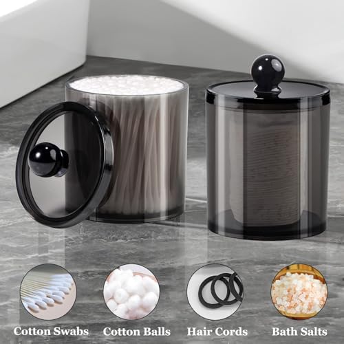 SheeChung 12 Pack Black Qtip Holder,Acrylic Apothecary Jars with Lids