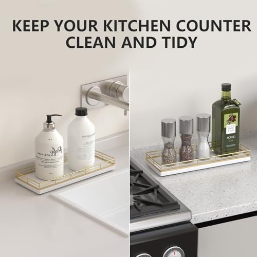 Bathroom Tray for Counter Top Organizer, Oak Wood Vanity Tray (Pack of 2)