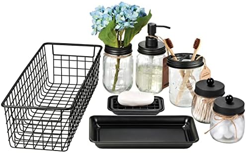SheeChung 8PCS Mason Jar Bathroom Accessories Set Complete - Black